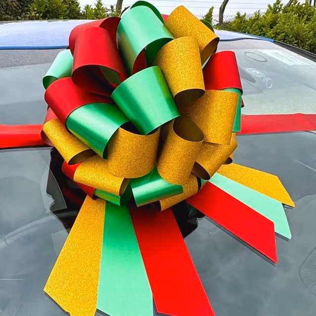 Hampabox Big Christmas Bow for Gift Wrapping, Multicolour Red, Gold and Green, Diameter: 25 cm