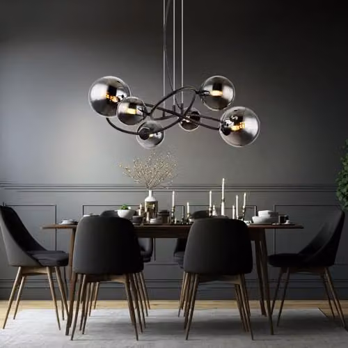 Netlighting Riha Globe Pendant Light in Black with Smoked Glass, Height: 120 cm, Width: 58.8 cm