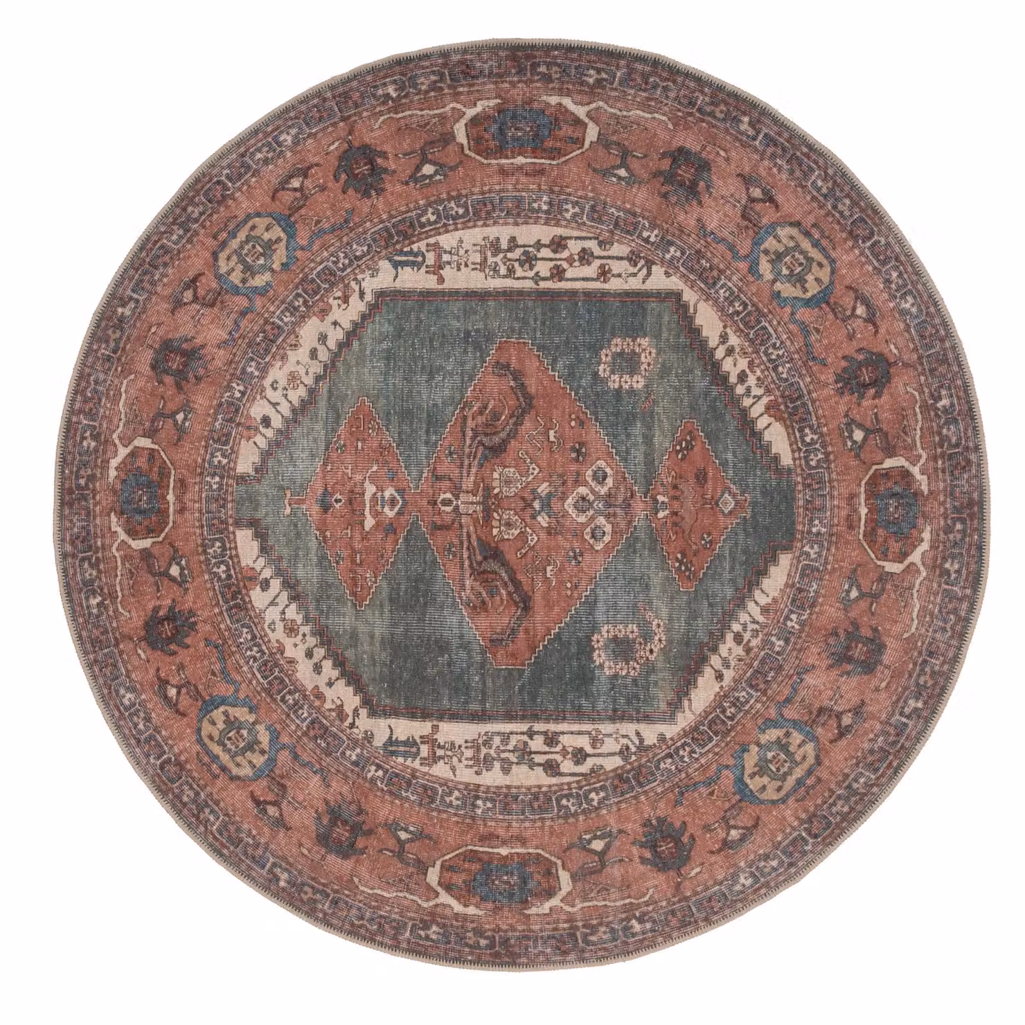 Kukoon Terracotta Distressed Bordered Medallion Non-Slip Washable Low Pile Rug, W: 160 cm, D: 230 cm – 2