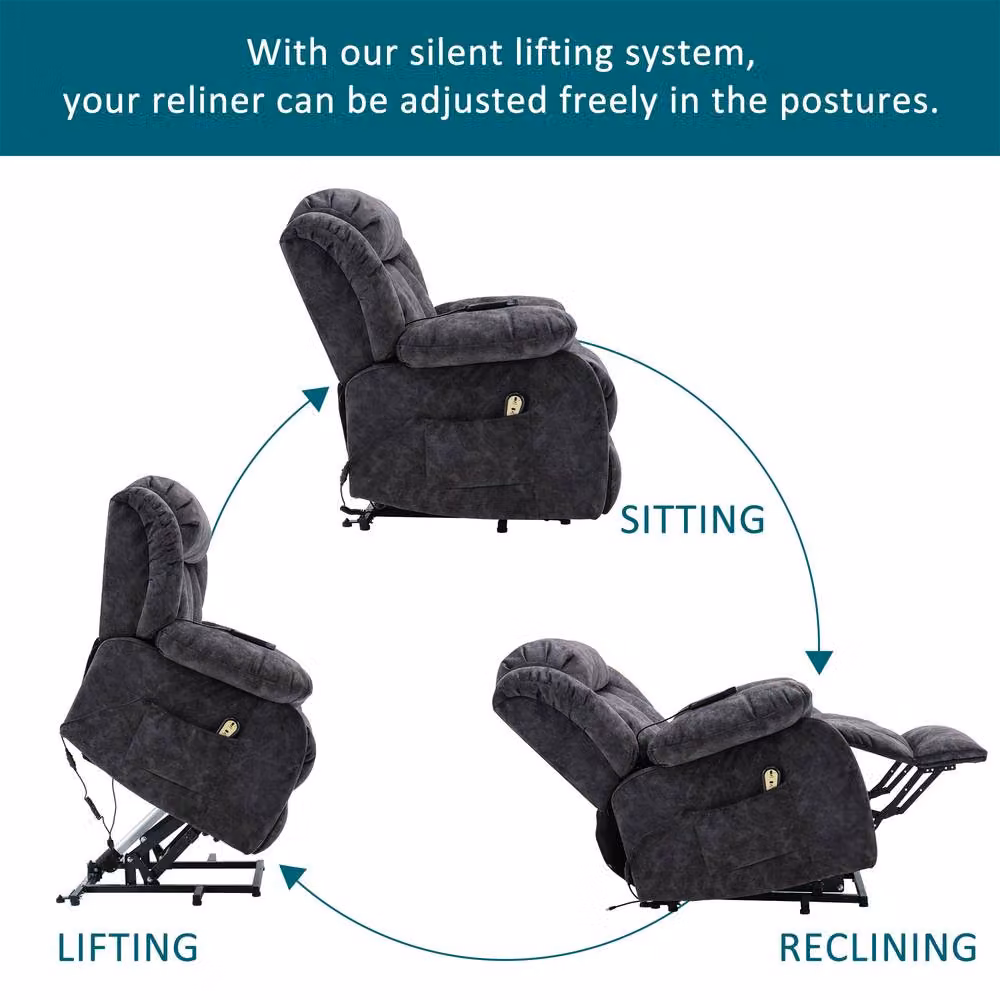 Rolipo Grey Velvet Heated Power Lift Massage Recliner Chair for Seniors – 6
