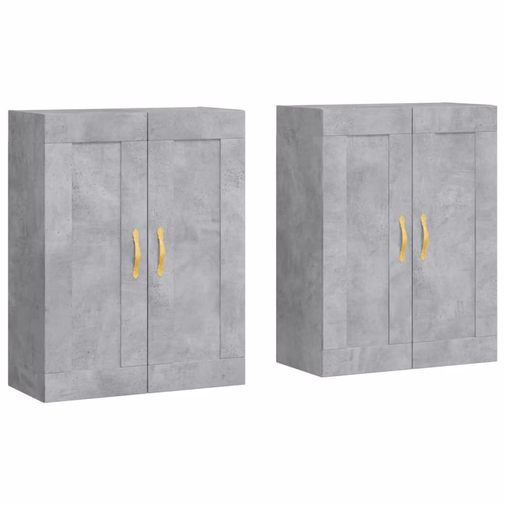 Berkfield Home Set of 2 Wall Mounted Cabinets in Concrete Grey with Hinged Doors and Internal Shelves – 2