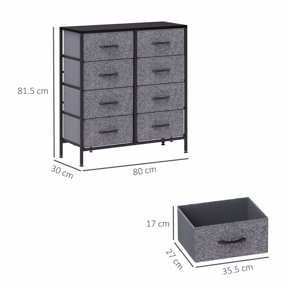 Wyld Haus Sarofi 8 Drawer Fabric Chest with Steel Frame, Black and Grey – 4