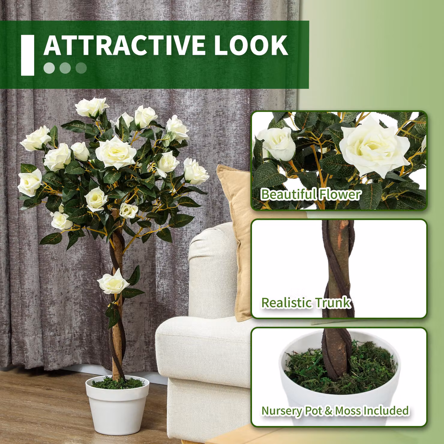 Outsunny Set of Two White Faux Rose Trees – 4