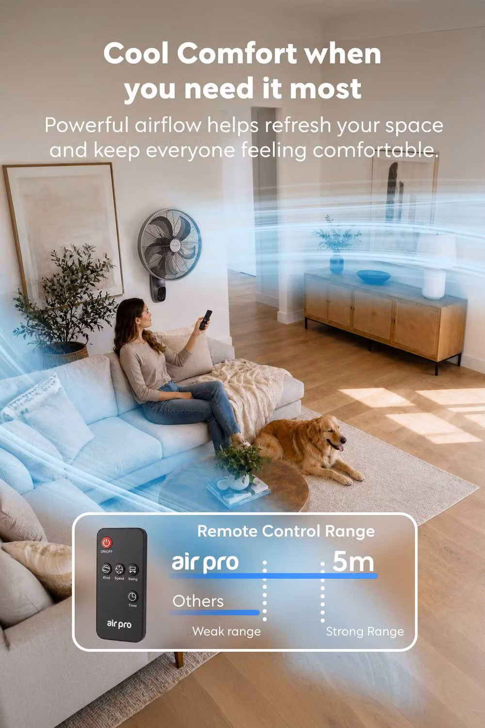 Air Pro 16 inch Wall Mounted Electric Fan with Remote Control and Oscillation in Black – 2