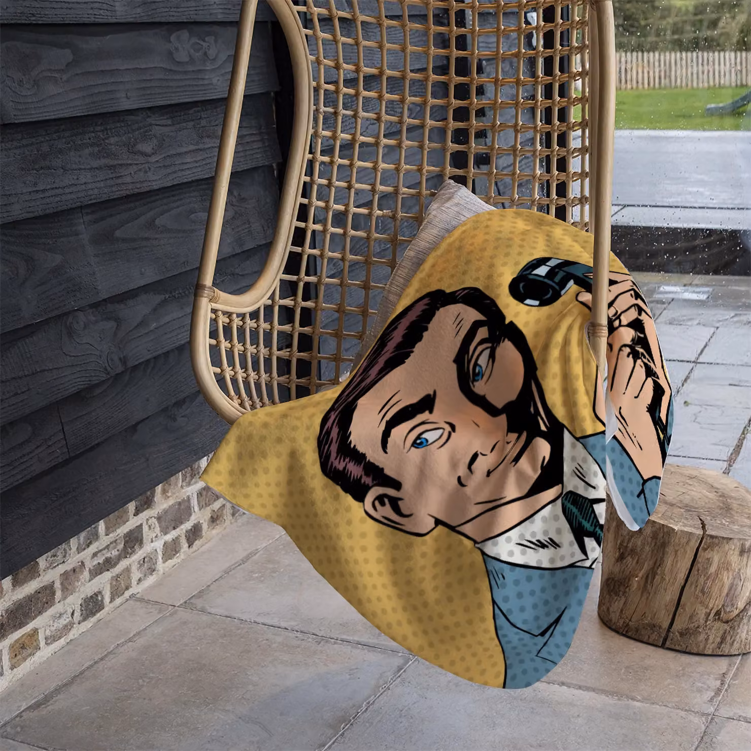 Benjamin Tate Design Phone Style Pop Art Retro Fleece Blanket in Yellow and Beige, W/D/H: 120 x 150 cm – 2