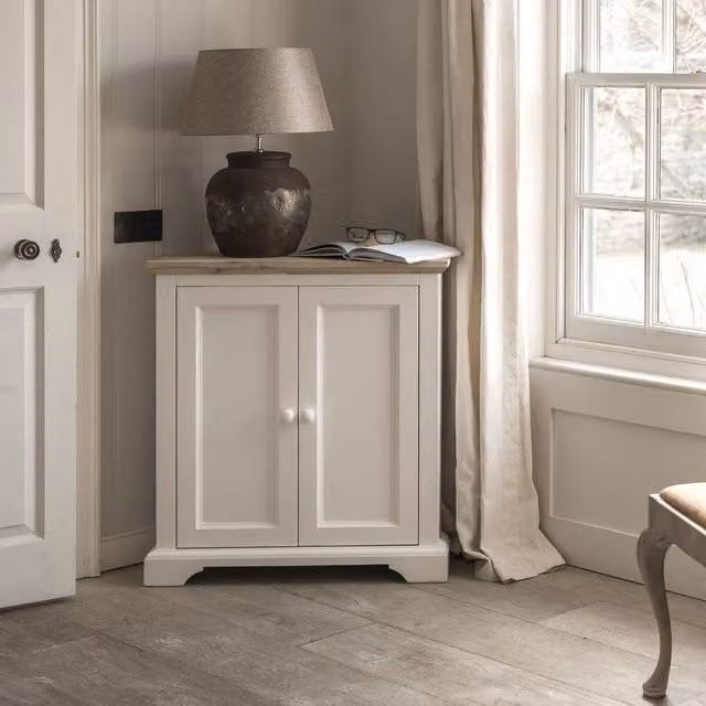 Statement Furniture Florence White Corner Sideboard with Cupboard, W78 x D35 x H85 cm – 1