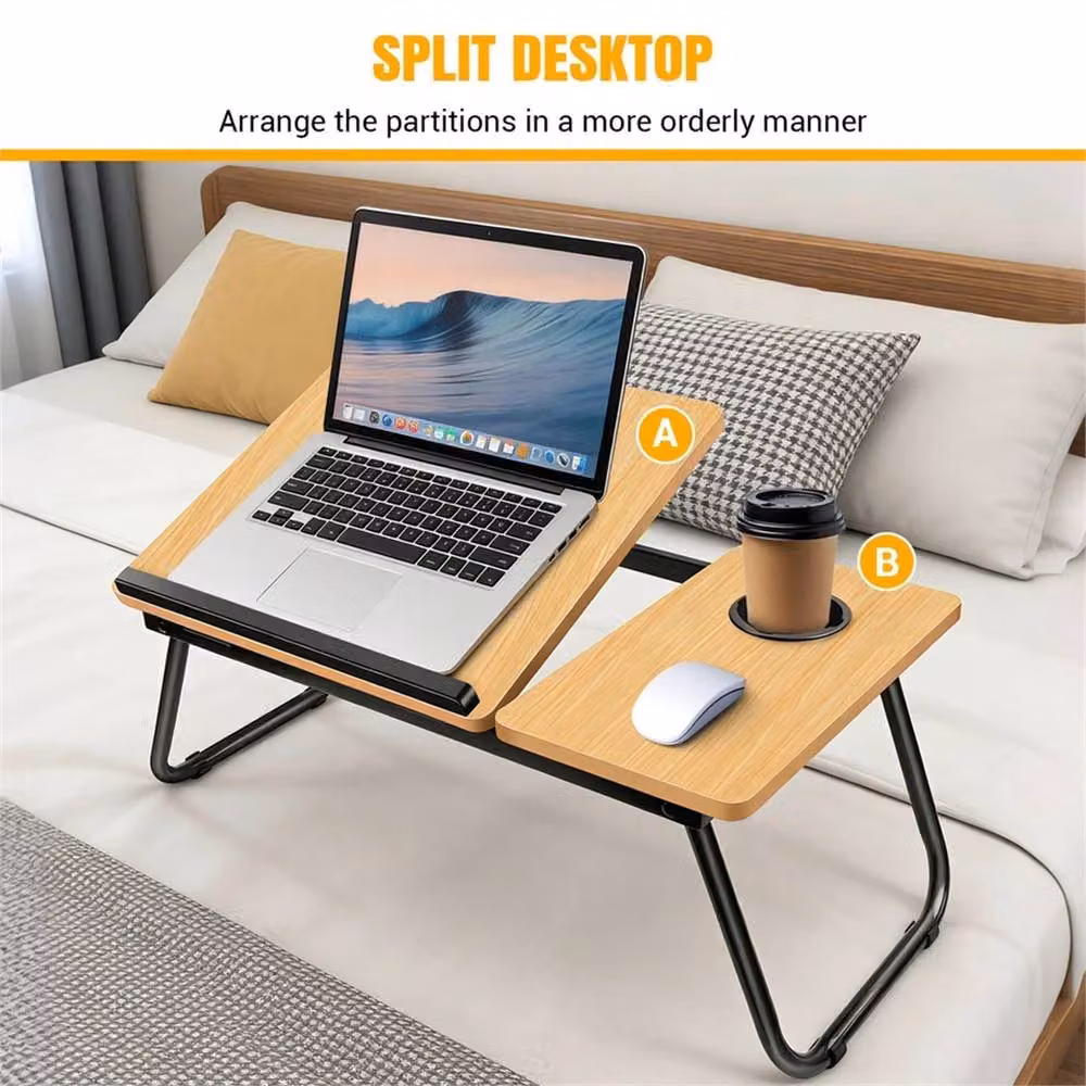 EONLION Natural-Folding Laptop Bed Table and Computer Lap Desk Stand in Sand and Brown, Width: 100 cm – 4
