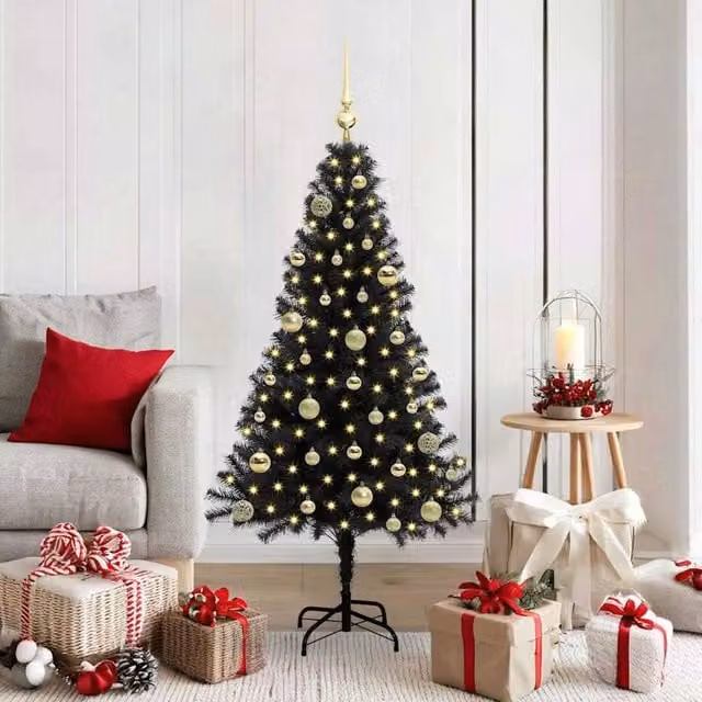 Berkfield Home Black PVC Christmas Tree with 150 LEDs and Stand, Height: 150 cm – 1