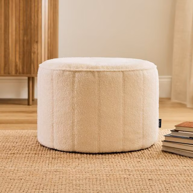 ICON Quilted Milano Boucle Footstool in Beige/White