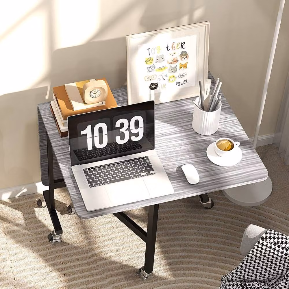 Wyld Haus Neseva Grey Wood Effect Drop Leaf Dining Table with Castors, Seats 6, W/D/H: 120 x 80 x 73 cm – 7