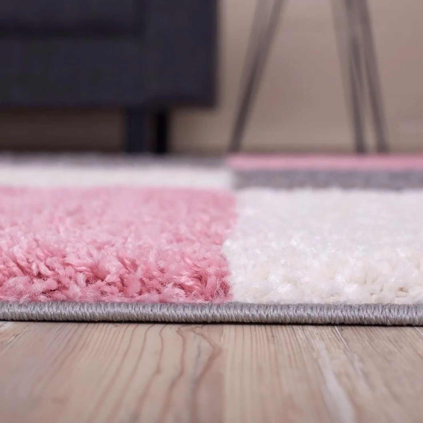 THE RUGS Soft Check High Pile Shaggy Rug for Living Room or Bedroom, Pink, W: 140 cm, D: 200 cm – 4