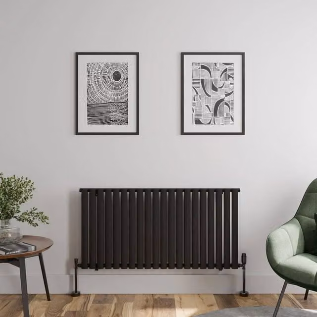 Temprazo Oval Tube Single Panel Horizontal Designer Radiator in Black, W: 120 cm, H: 60 cm, D: 6 cm
