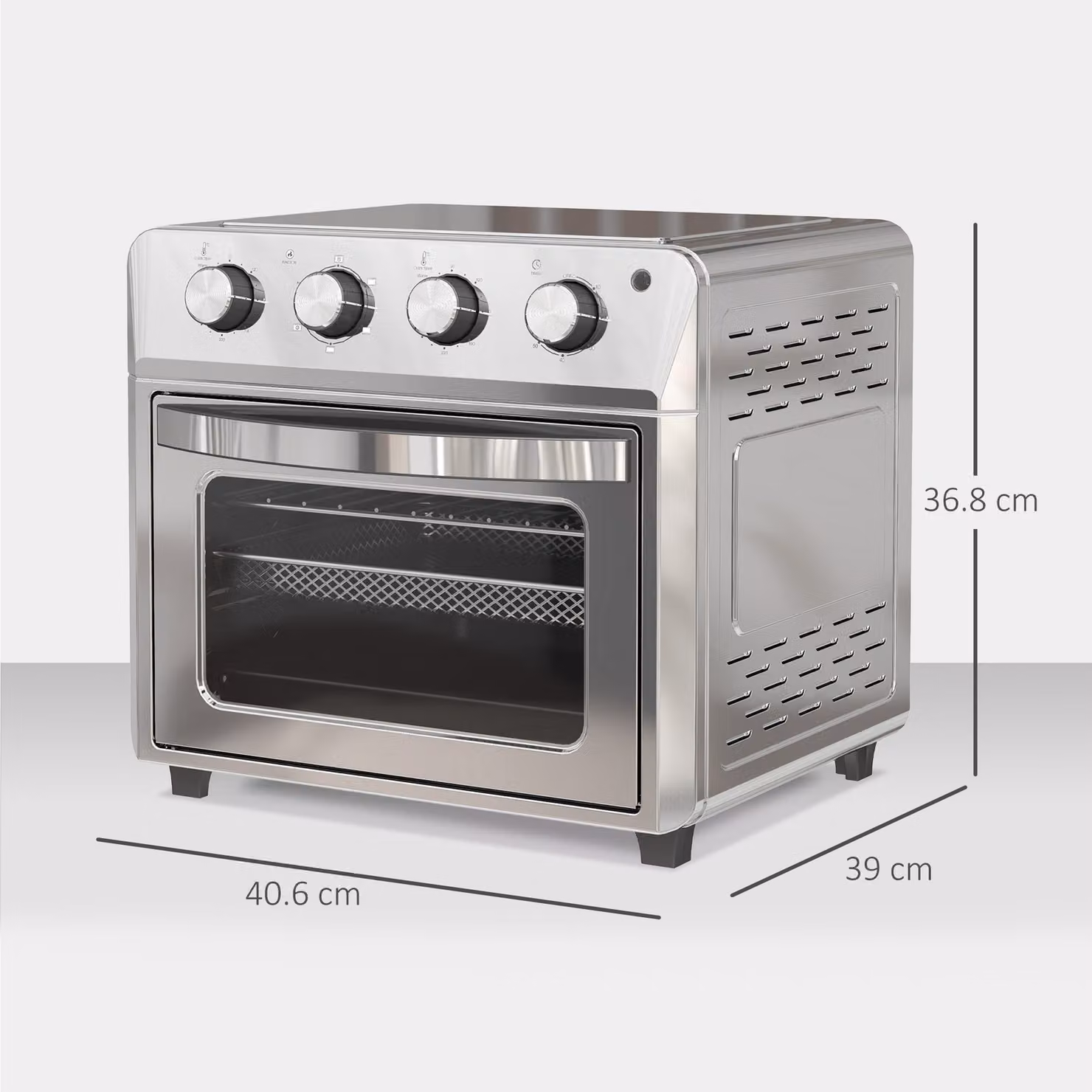 HOMCOM 24L Air Fryer Oven in Silver, 1600W with Grill, Roast and Bake Functions, Adjustable Temperature and Timer – 3
