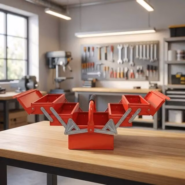 STILVORA Red Steel Tool Box with 5 Trays