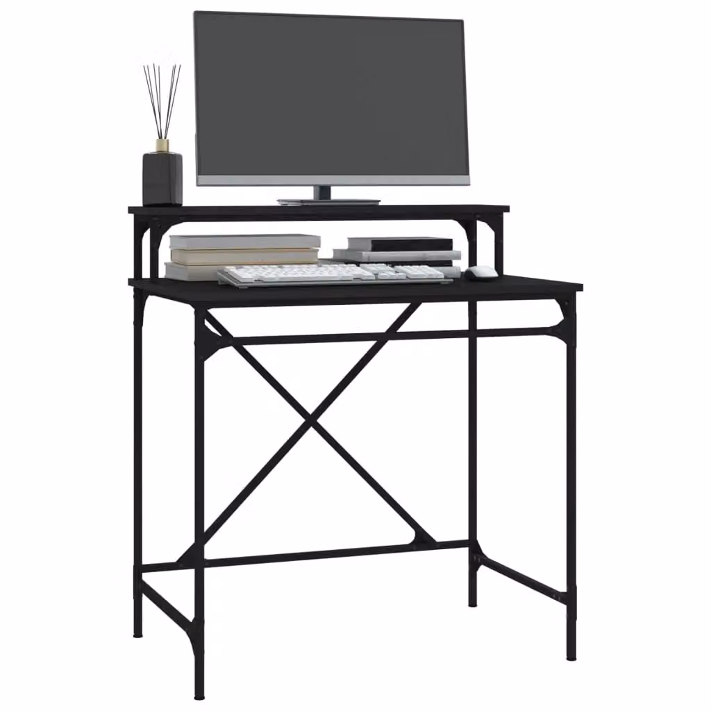Berkfield Black Computer Desk with Engineered Wood and Iron Frame, W: 80 cm, D: 50 cm, H: 90 cm – 3