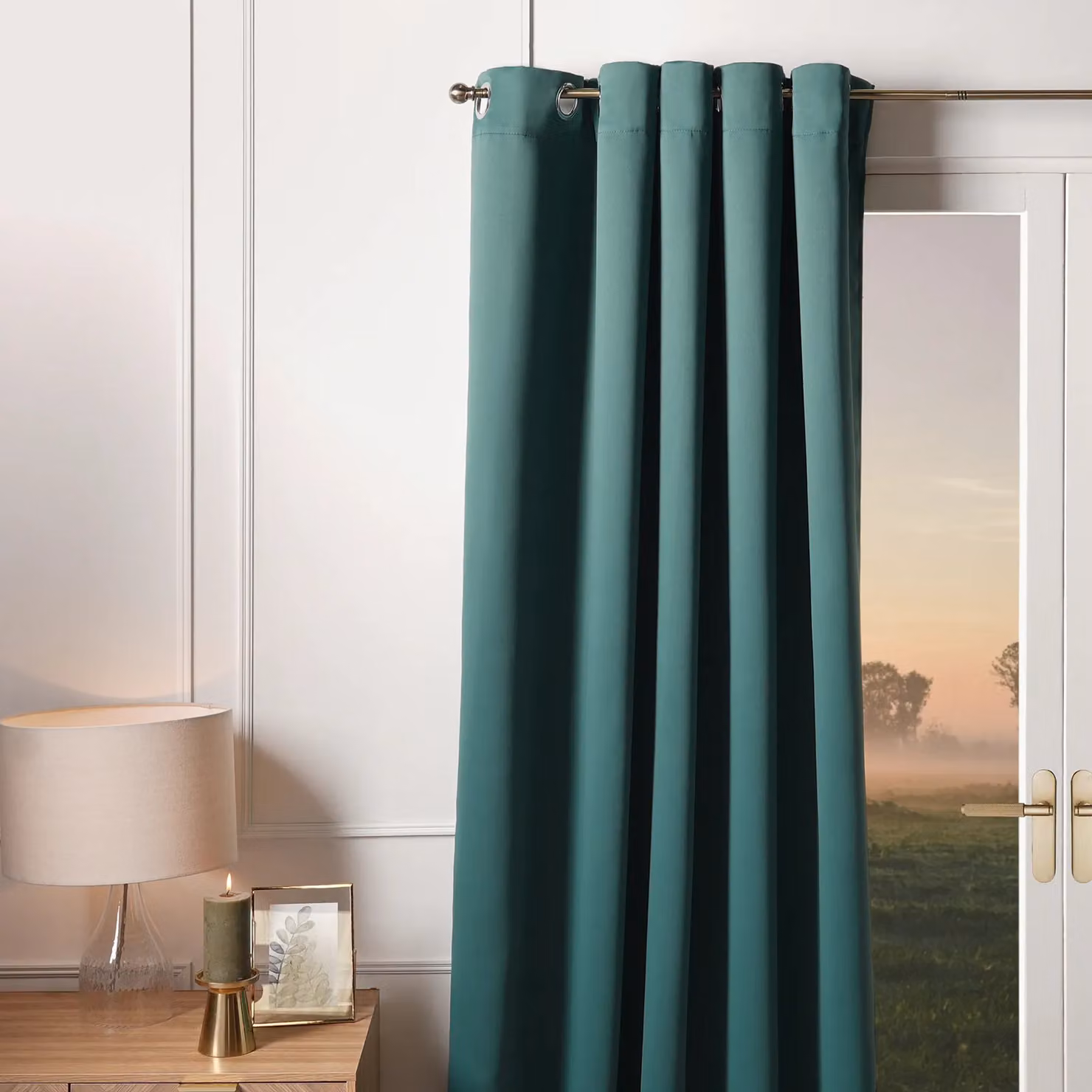 OHS Pair of Thermal Blackout Eyelet Curtains in Green, W/D/H: 167 x 228 cm – 5