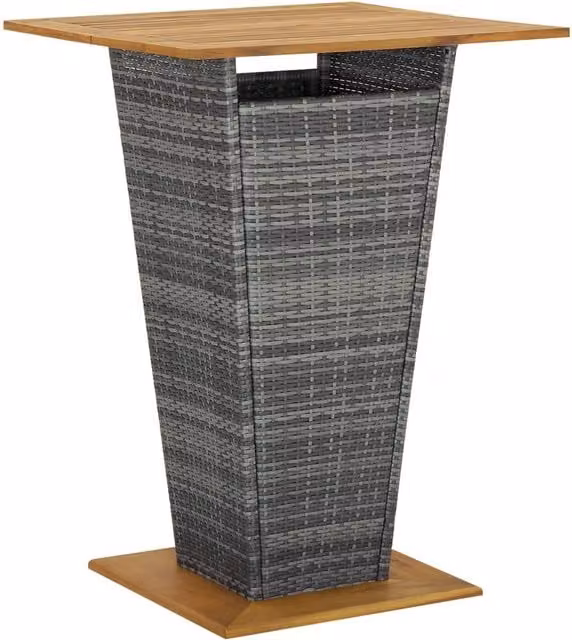 Berkfield Home Grey Poly Rattan and Solid Acacia Wood Bar Table W/D/H: 80 x 80 x 110 cm – 1