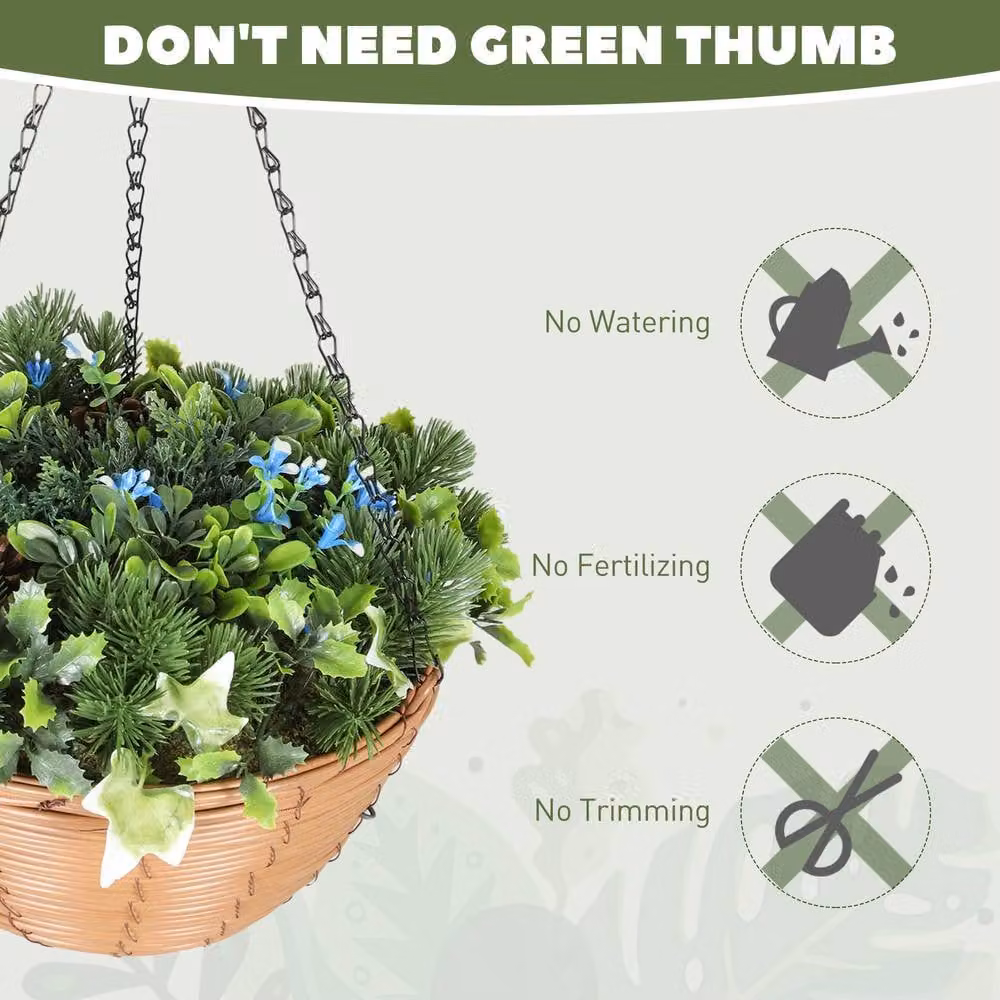 STILVORA Pack of 2 Hanging Planters with Mixed Green and Blue Faux Plants – 4