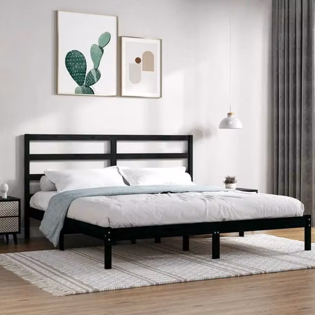 Berkfield Home Black Solid Wood Pine Bed Frame 200 x 200 cm