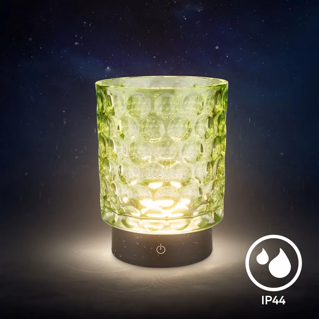 BRILONER 2 Pack Green Rechargeable Touch Glass LED Table Lamps, H 15 x W 15 x D 11 cm – 4