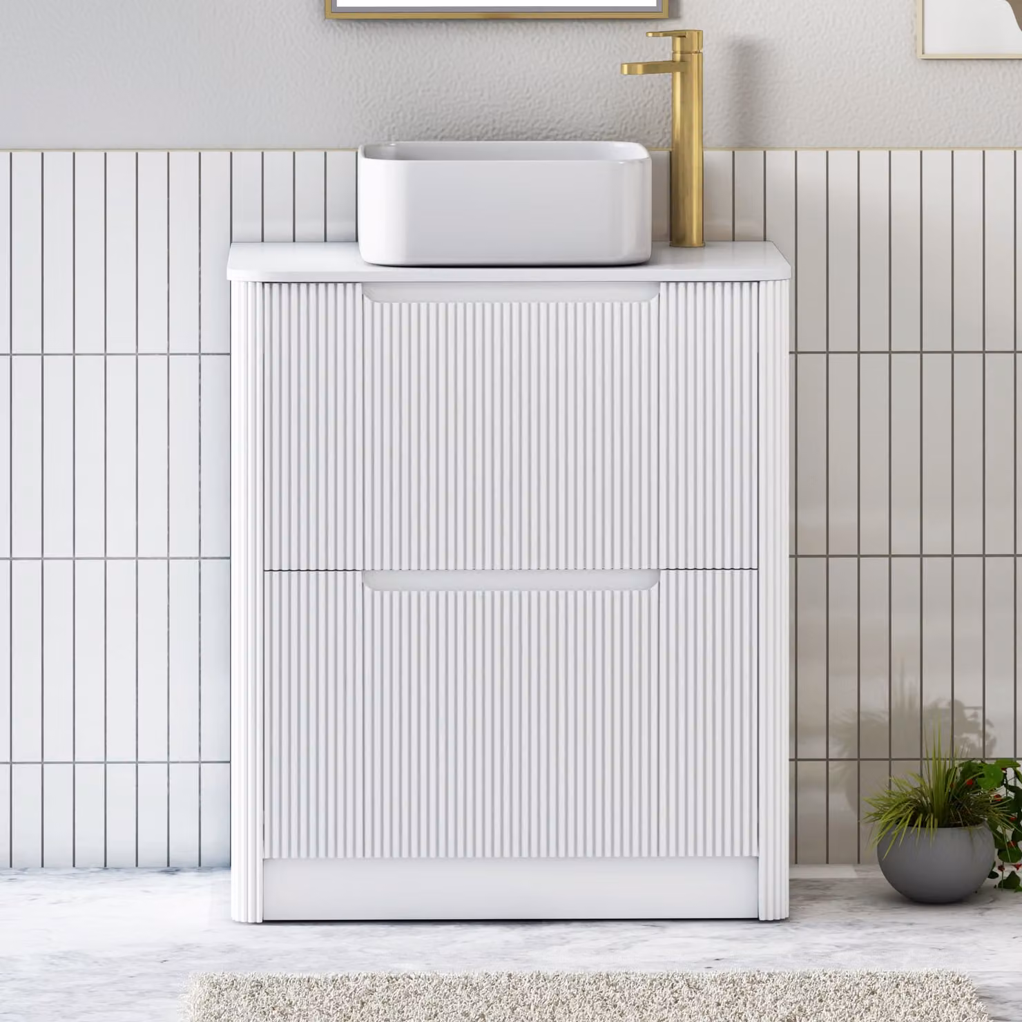Royal Bathrooms Avenza 800mm Matt White Floor Standing 2 Drawer Vanity Unit with Elena Basin and Plain White Worktop