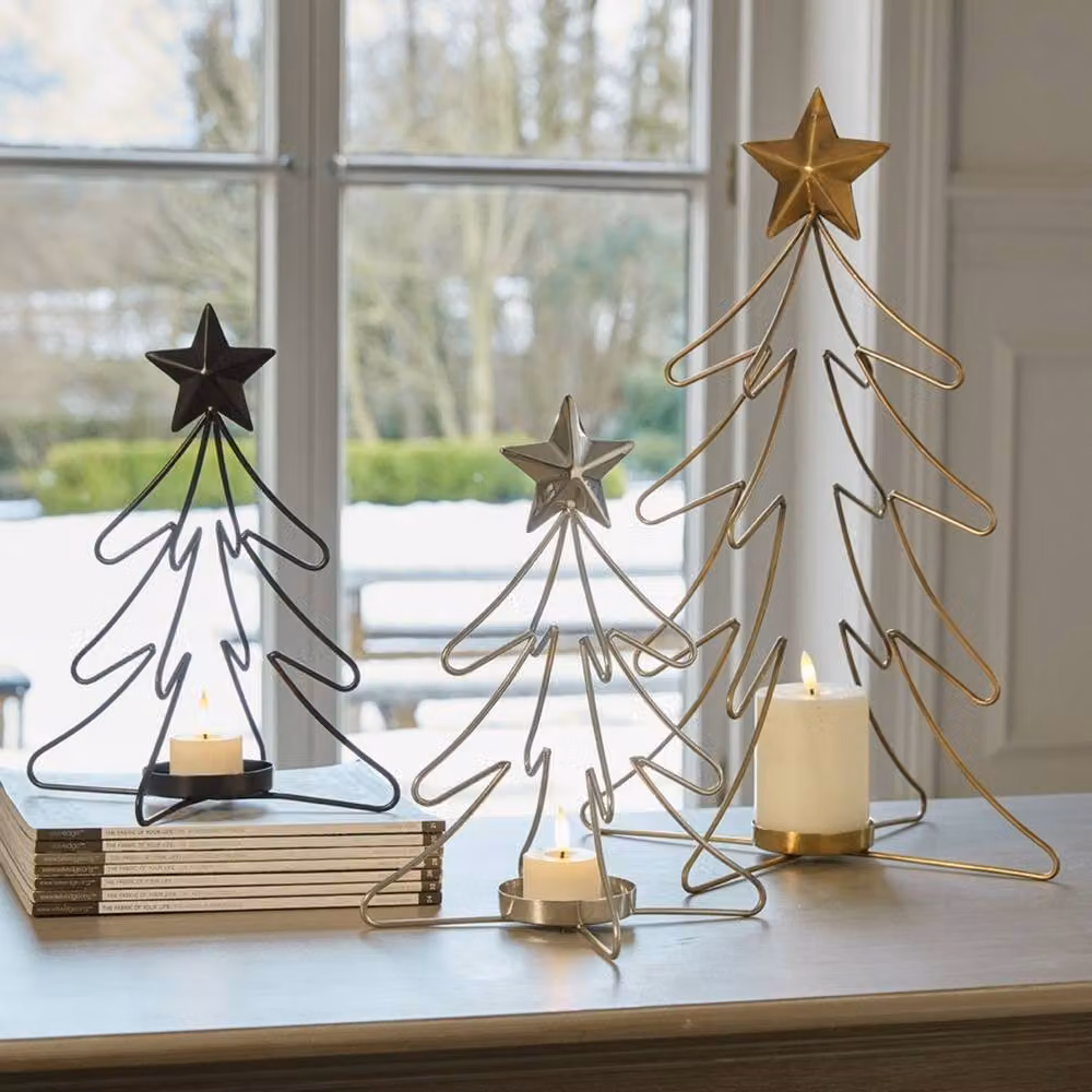 Lemon Pavilion Furniture and Decor Rustic Metal Tree and Star Pillar Candle Holders in Bronze, W: 14 cm, D: 14 cm, H: 26 cm – 3