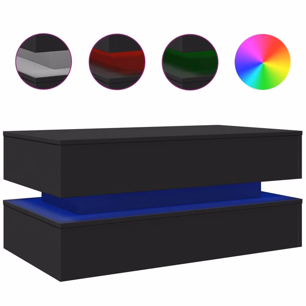 Berkfield Home Modern Coffee Table with LED Lights, Black, W/D/H: 90 x 50 x 40 cm – 3