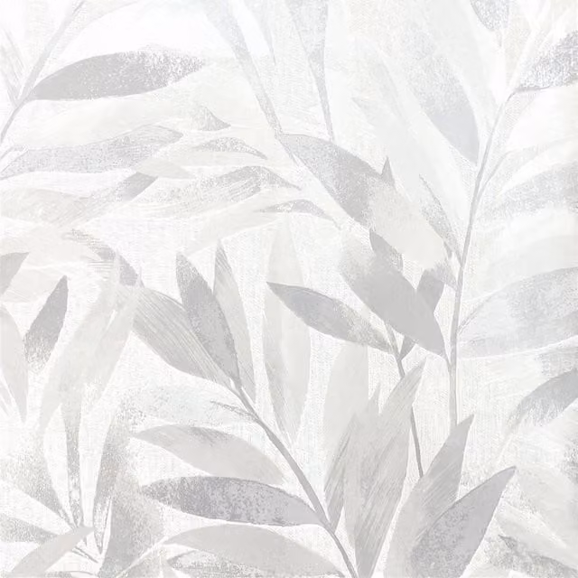 Rasch Fiji Leaves Motif Tropical Botanical Metallic Wallpaper in Silver Grey