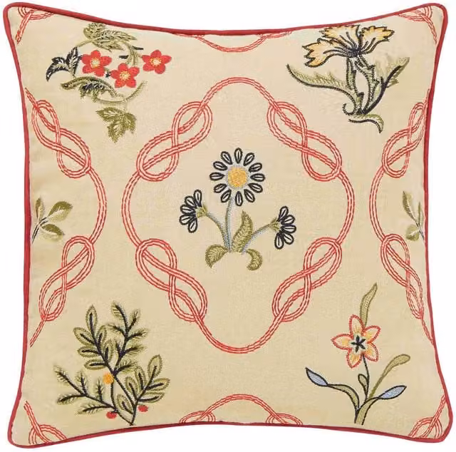 Morris & Co Strawberry Thief Floral Cushion, Red and Multicolour