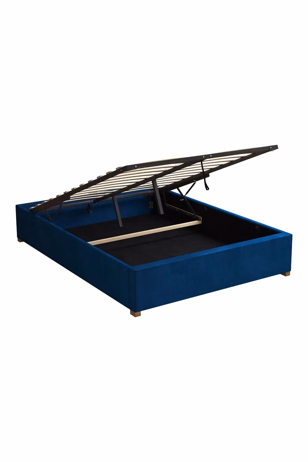 Aspire Upholstered Platform Ottoman Bed Frame in Navy Blue Plush Velvet, W/D/H: 140 x 200 cm – 4