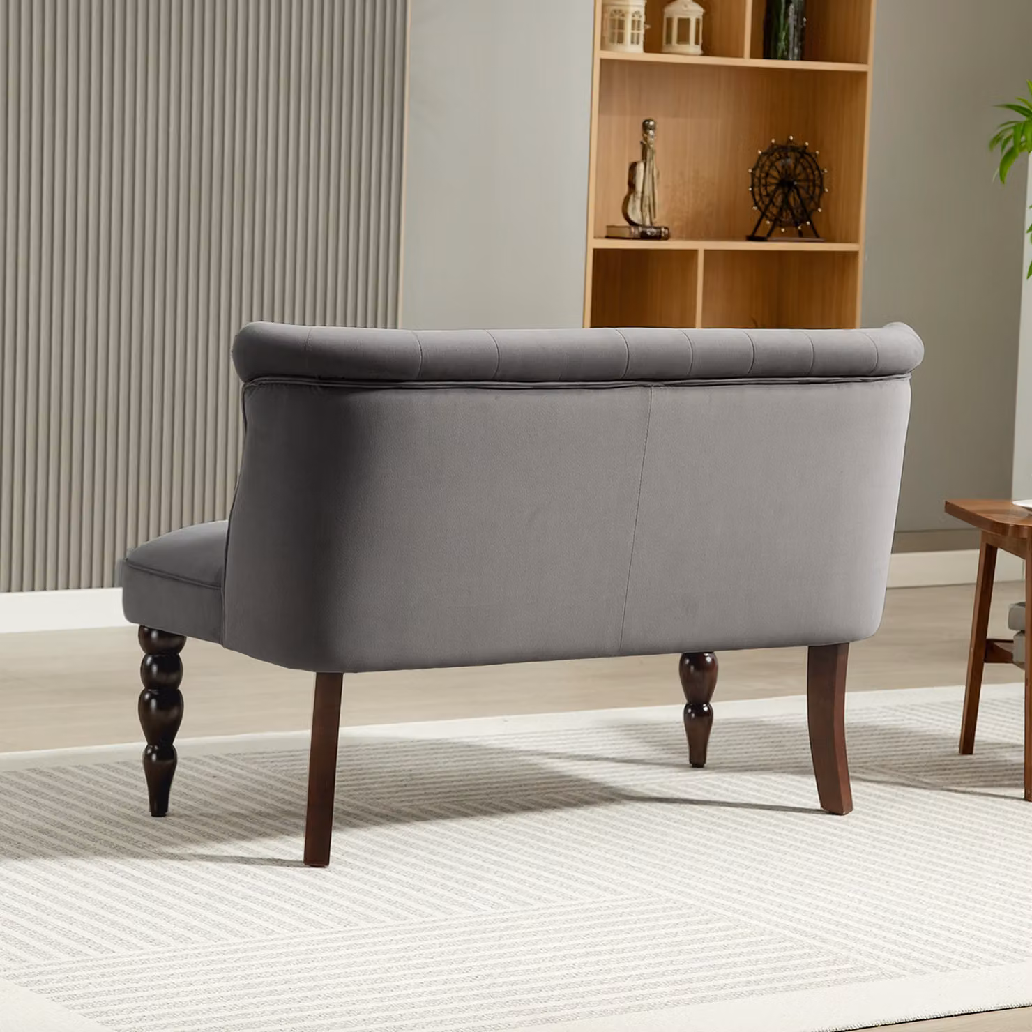 HOMCOM Velvet 2 Seater Sofa, Button Tufted Wingback Loveseat with Rubberwood Legs, Charcoal Grey – 5