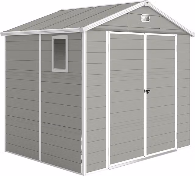 Outsunny Grey Storage Garden Shed with Aluminium Frame and Galvanised Foundation Kit – 1