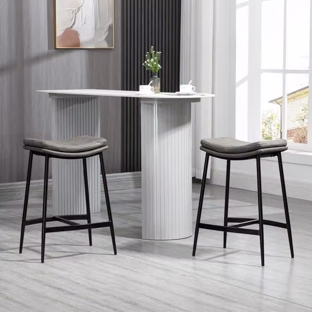 HOMCOM Set of 2 Grey Microfibre and Metal Industrial Bar Stools