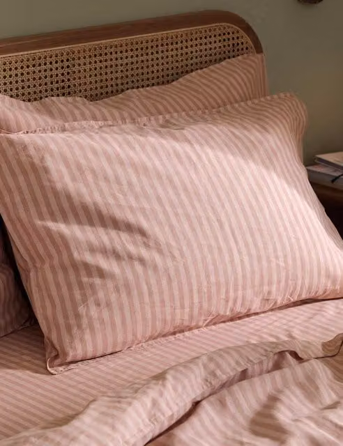 YARD Set of 2 Marlow Striped Pure Cotton Breathable Pillowcases, Light Pink Mix