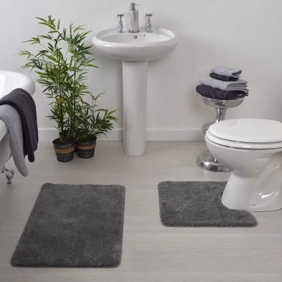 Allure Bath Fashions Non-Slip Microfibre Bath Mat and WC Pedestal Mat Set in Grey – 2