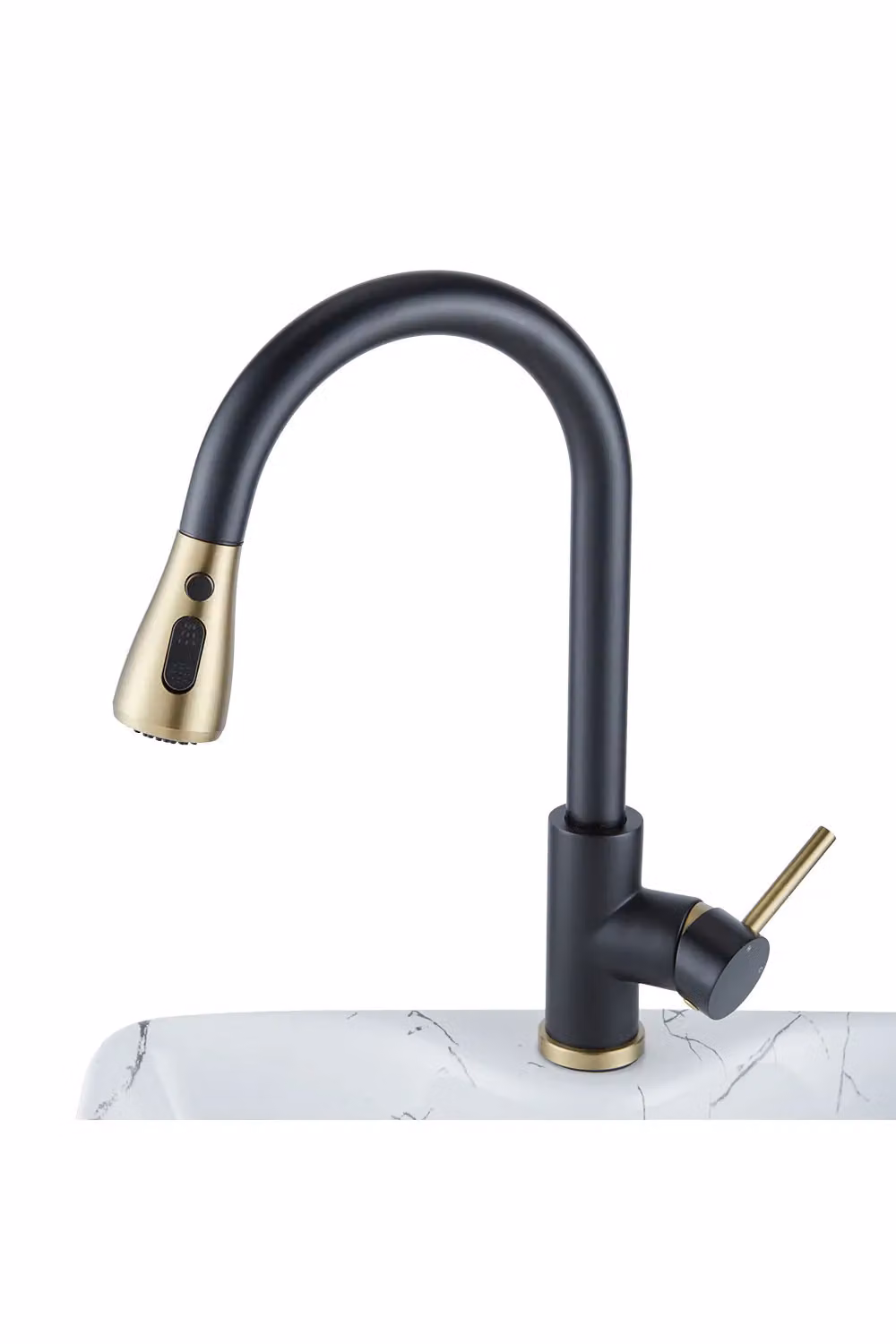 H&O Direct Commercial Retractable Pull Down Kitchen Faucet with Spray Function in Matt Black, H 38.0 cm x W 26.0 cm x D 38.0 cm – 3