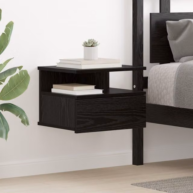 Berkfield Home Floating Nightstand in Black Oak, W/D/H: 40 x 31 x 27 cm – 1