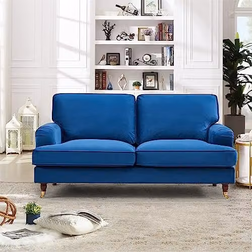 Artemis Home Woodbury 2 Seat Blue Velvet Fabric Sofa, Width: 158 cm
