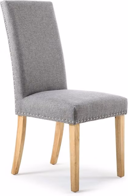 Shankar Pair of Classic Fabric Dining Chairs in Silver Grey with Rubberwood Legs