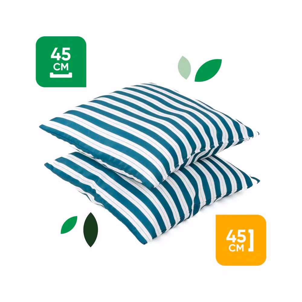 Gardenwize Pack of 2 Teal Striped Outdoor Scatter Cushions, W/D/H: 45 x 45 x 45 cm – 2