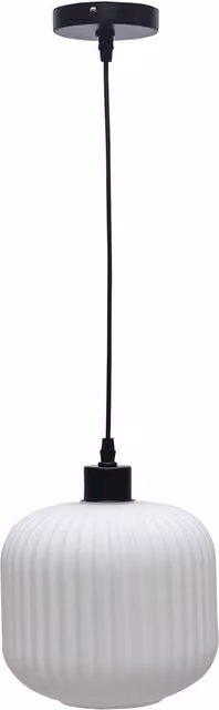 First Choice Lighting Bento White Ribbed Glass Pendant Light with Black Fitting – 1