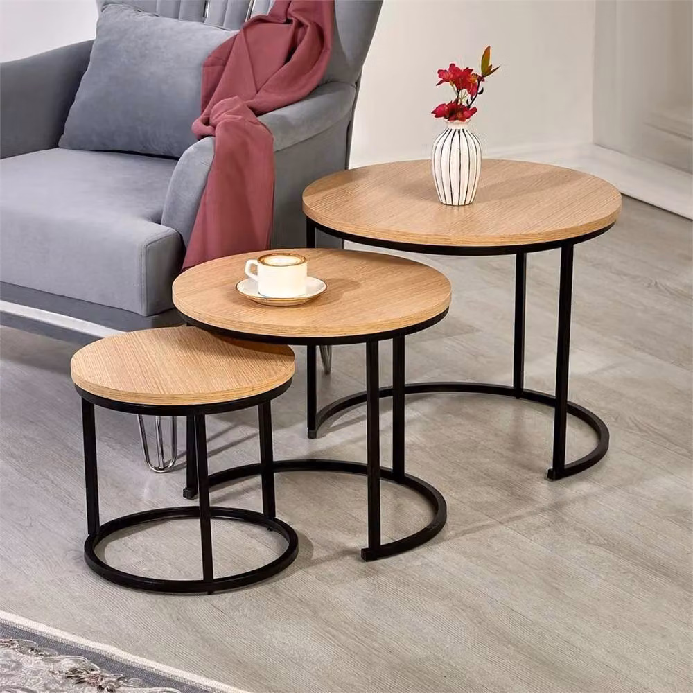 Nordara Set of 3 Round Modern Nesting Coffee Tables in Brown – 4