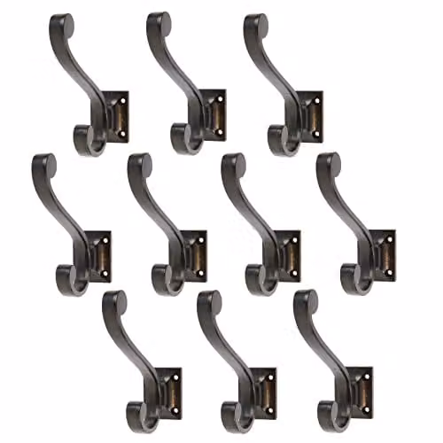 Hammer and Tongs Matt Black Powder Coated Iron Square Back Hat and Coat Wall Hook, Pack of 10, W: 35 mm, H: 105 mm