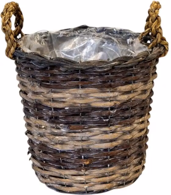 Four Candle Brown Willow Round Basket with Braided Handles and Plastic Lining, Diameter: 25 cm – 1