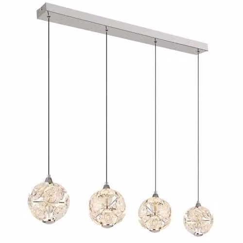 Globo Lighting Virina Bar Pendant Ceiling Light in Chrome with K9 Crystals and Warm White LED – 1