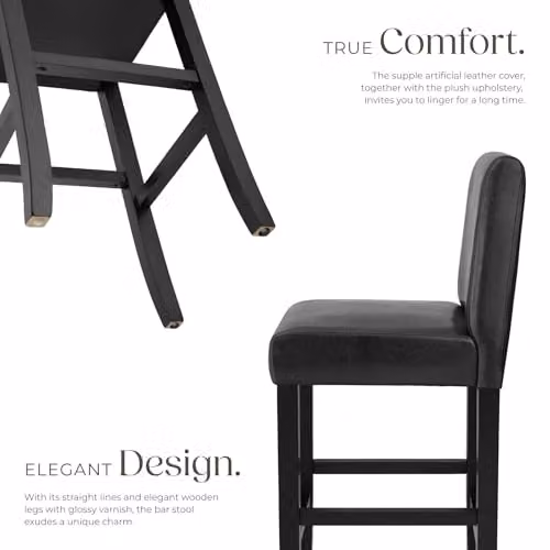 tectake Set of 2 Dover Bar Stools in Black with Synthetic Leather and Glossy Wood Legs – 4