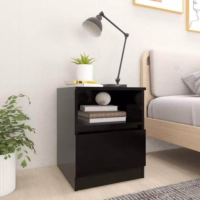 Berkfield Home Set of 2 Black Bedside Cabinets in Engineered Wood W/D/H: 40 x 40 x 50 cm – 1