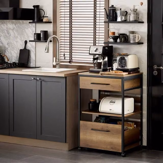 SoBuy Kitchen Trolley with Removable Drawers in Brown Matt Metal Industrial Style