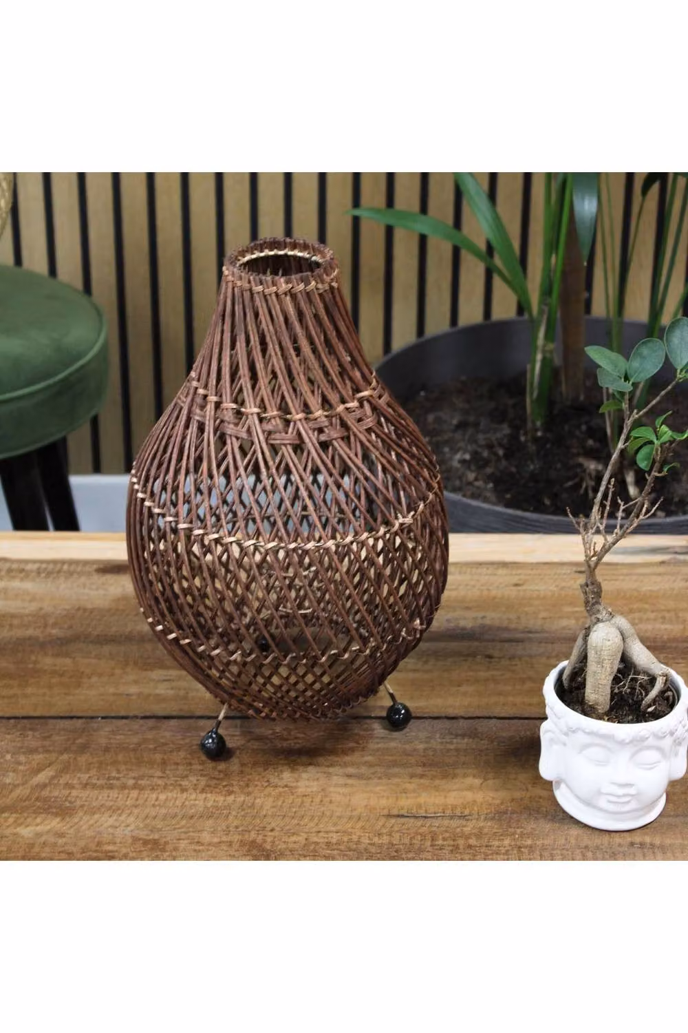 KDMD Natural Rattan Table Lamp in Brown, Boho Style, Height: 39 cm – 3