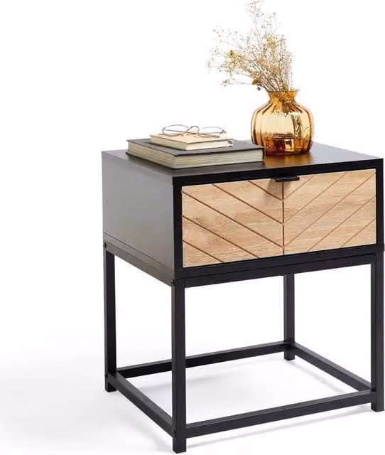 VonHaus Modern Geometric Side Table in Black and Wood Effect